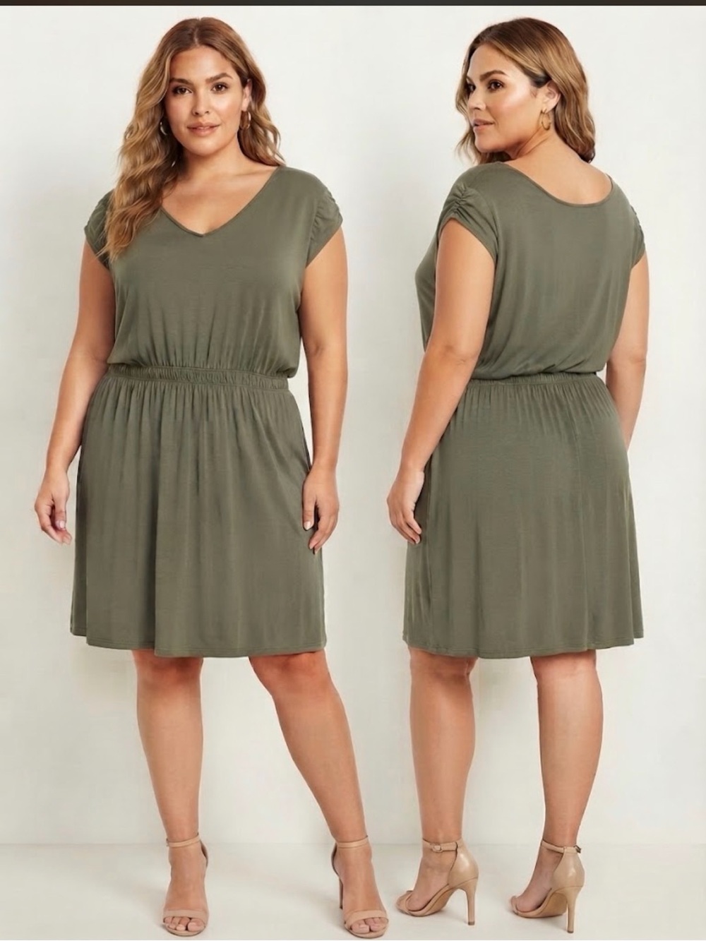 Reitmans Olive Green V-Neck Midi Dress